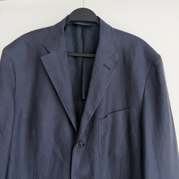 Polo Ralph Lauren Blazer Mens 44L Navy Linen Sport Coat Unstructured Italy Made - Picture 3 of 12